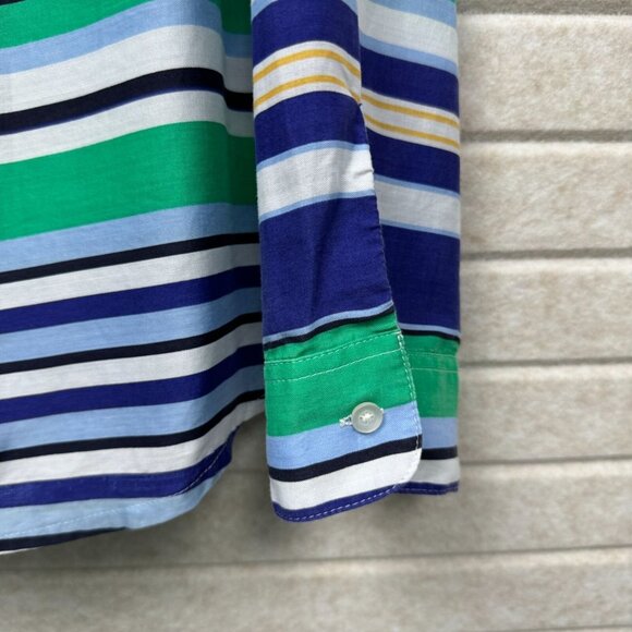 Talbots Striped Tunic Shirt Blue Green Long Sleeve Mandarin Collar SP Petite - Picture 4 of 11